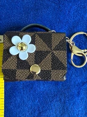 New without Tag!!! Brown Check Mini Keychain with White Flower Accent